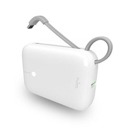 Puro Power Link 10 Plus 10000mAh Power Bank med inbyggd USB-C-kabel - Vit