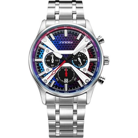 Herrarmbandur Analog Kvarts Klocka Mode Multifunktionell Armbandsur Affärsklocka Vattentät för Män Män Rostfritt Stål Armband Silver Svart silver 