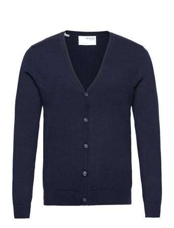 Slhberg Ls Knit V-Neck Cardigan B Ex Neuletakki Tummansiniset Selected Homme