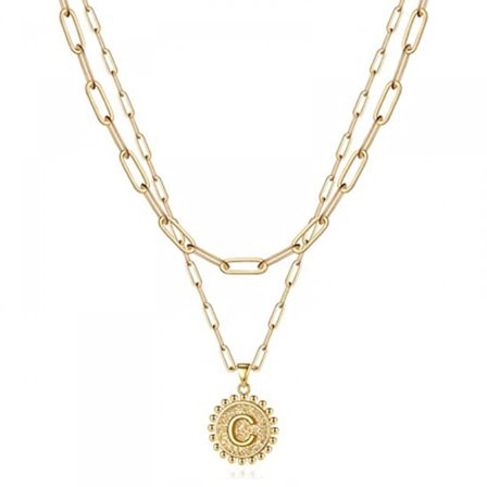 Fina flerskiktade halsband med initialer för kvinnor, 14K guldpläterat gemkedjehalsband