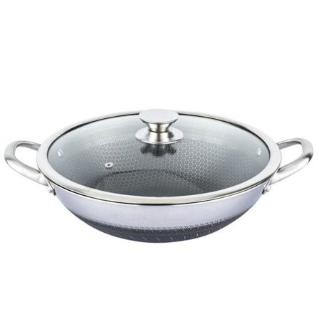 Wok 40 cm med honningcomb-belag og ridsefrit låg Cheffinger Sølv