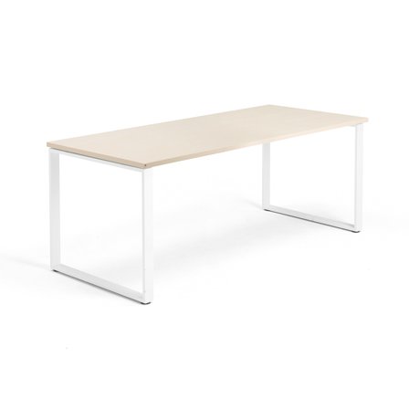 Schreibtisch QBUS, O-Gestell, 1800 x 800 mm, weiß/Birke
