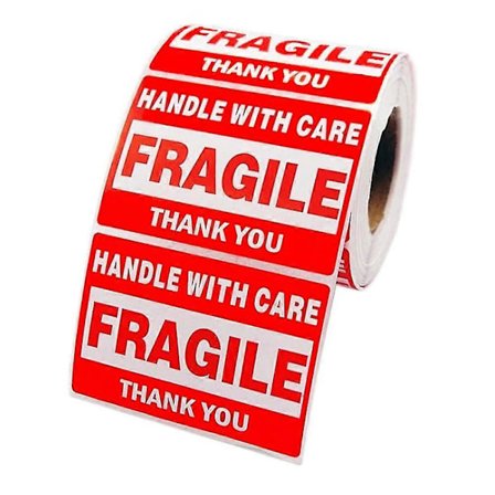 1 rull/500 stk. «Fragile»-etiketter, «Handle With Care»-pakke, «Fragile»-klistremerke
