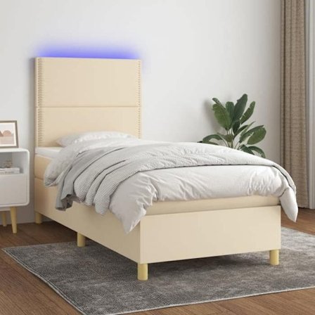 Maison Exclusive - Sängbotten med lameller och madrass samt LED Crème 90x200 cm Tyg