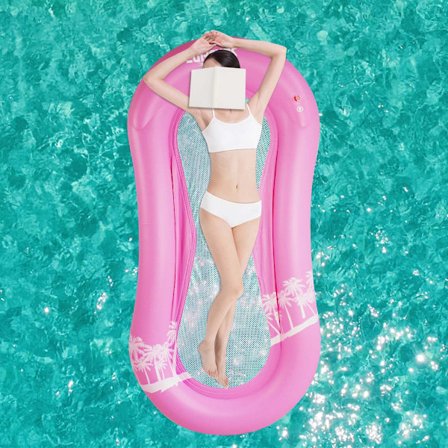 Uppblåsbar poolhängmatta, Aqua Lounge med flytande huvud, vattenhängmatta med nät, uppblåsbar flytande hängmatta, vattenmadrass för simbassäng (17