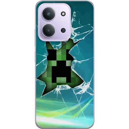 Kompatibelt Mobilskal till Xiaomi Xiaomi Redmi 15C Minecraft Creeper genom krossat glas med dramatisk explosionseffekt där ikoniska Creeper bryter ig