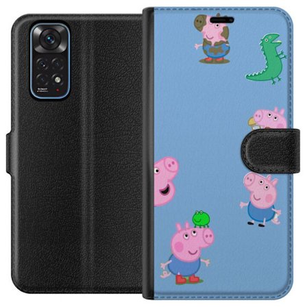 Kompatibel Tegnebogsetui til Xiaomi Redmi Note 11 Peppa Pig ansigtsmønster på lyseblå baggrund, gentaget legende børne motiv med Greta Gris