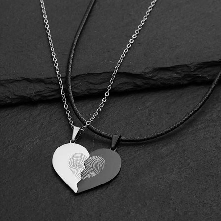 Split heart with fingerprint friendship necklace unique hearts come together