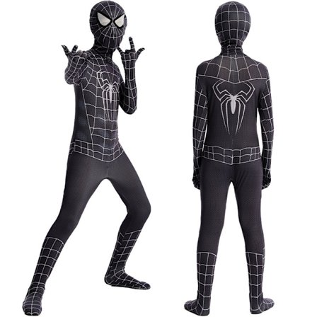 Spider-Man ungdom Halloween-dräkt, vadderad jumpsuit med mask Black