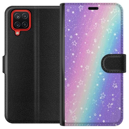 Kompatibel Tegnebogsetui til Samsung Galaxy A12 Rainbow-farvet pastelbaggrund med hvide stjerner og glitrende prikker i blød overgang