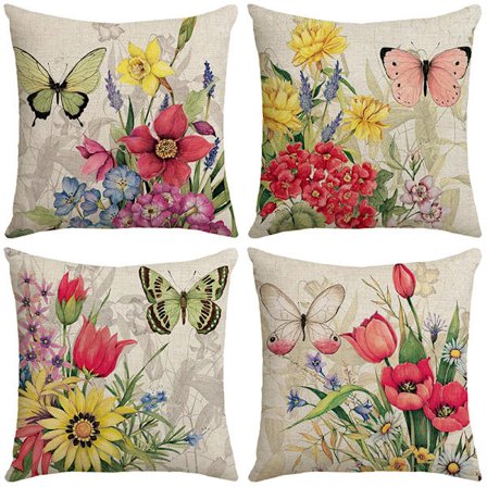 Putetrekk, sett med 4 - 45 x 45 cm Bomull og Lin Daisy Blomst Trykk