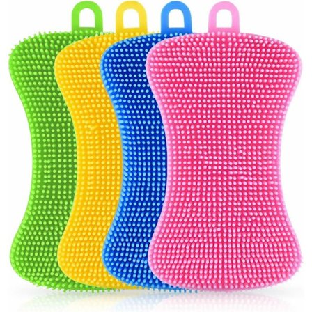 Silikonsvamp, 4 stk multifunksjonell kjøkkensvamp, non-stick varmebestandig husholdningsrengjøringsbørste, ideell for oppvask, kasserolle, grønnsaker,