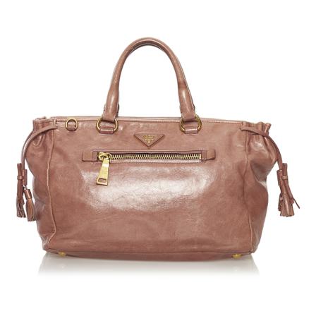 Prada Vintage, pre-owend Vitello Shine Satchel Leather Calf Italy Roze, Dames, Maat:ONE Size