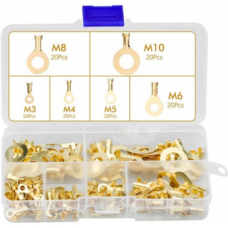 150 stk. elektriske kabelterminaler i messing, crimpterminaler, M3 M4 M5 M6 M8 M10 ringterminaler, ringkabelterminaler til motorcykel, bil, 