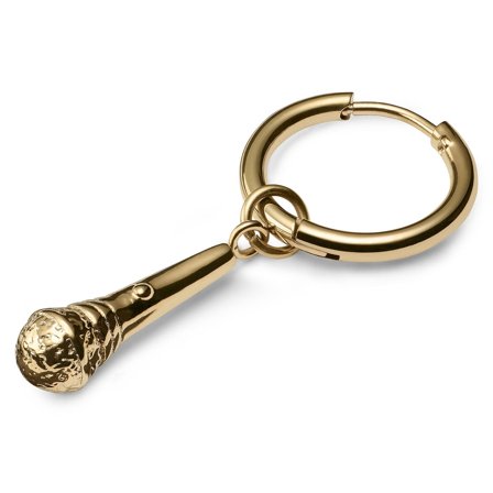 Złocisty stalowy kolczyk z zawieszką w kształcie mikrofonu dla mężczyzn - Kolczyki kółeczka z zawieszką