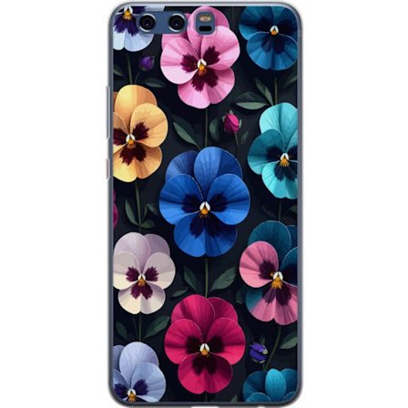 Kompatibelt Mobildeksel til Huawei P10 Dekorativt blomstermønster med fargerike pensélignende blomster og mørk elegant bakgrunn