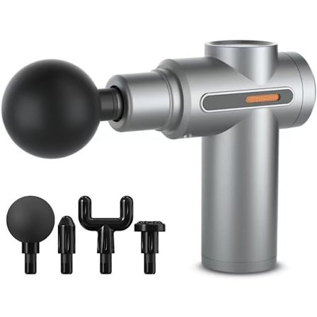 Dypvevsmassasjepistol Bærbar Elektrisk Muskelmassasjeapparat Høy Intensitet Smertelindring med LCD-skjerm og 4 Fester Grå