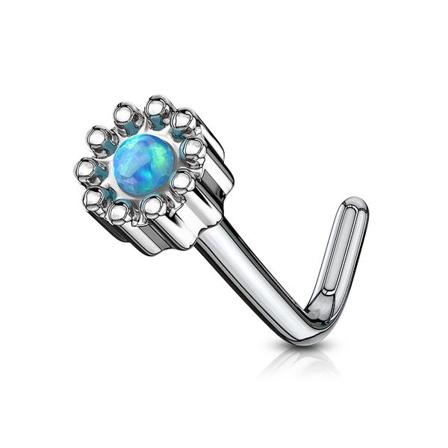 1 St. L-Formad näspiercing i 316L kirurgiskt stål med Grön Opal