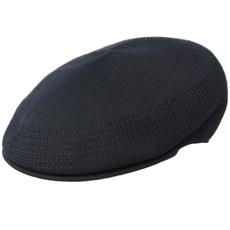 Kangol - Schwarz Flatcap Cap - Tropic 504 Ventair Black/Silver Flat Cap @ Hatstore