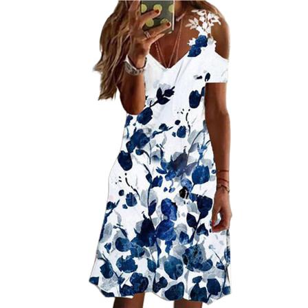 Kvinnor Sommar Elegant Sexig Off Shoulder Festklänning Casual Flora