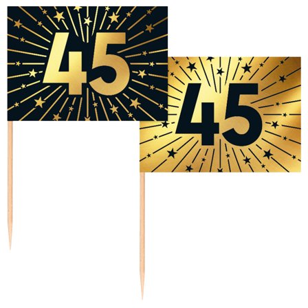 Partypicks 45 år Guld/Svart 50-pack