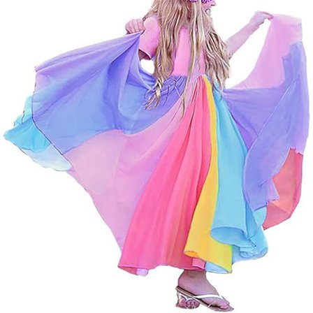 Sommerkjole for småjenter, babyjente, regnbue-skjørt med volanger