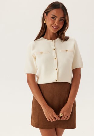 BUBBLEROOM Knitted Gold Button Cardigan Offwhite S