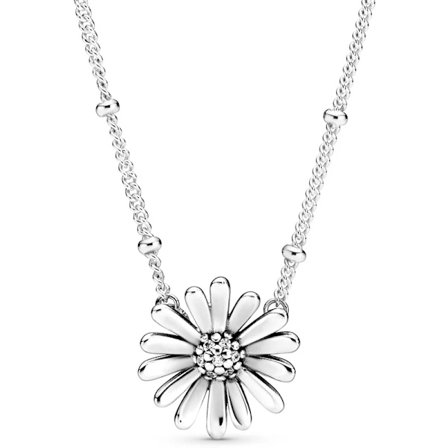 925 Sterling Silver Dubbel Hoop T-Bar Hjärta Tvåfärgad Daisy Cirklar Blomma Halsband för Kvinnor Pandora Pärlberlock DIY Smycken
