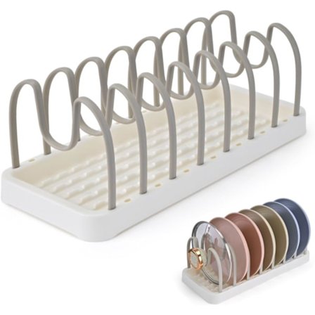 Nellikes Gryde og Stegepande Opbevaringsskuffe Køkken Justerbar Låg Holder Organizer Låg Gryder Universal Pladsbesparende i Skab, Beige