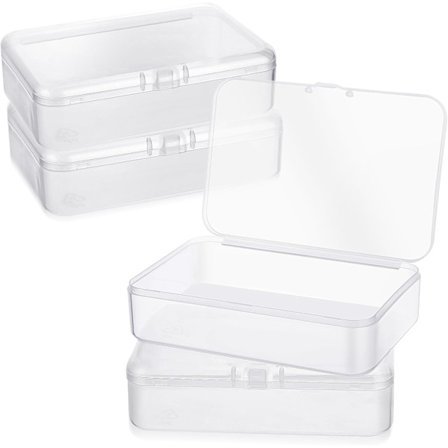 4-pack Små Förvaringsbehållare i Plast med Gångjärnslock, Rektangulära Genomskinliga Förvaringsbehållare i Plast för Pärlor Smycken och Hantverk