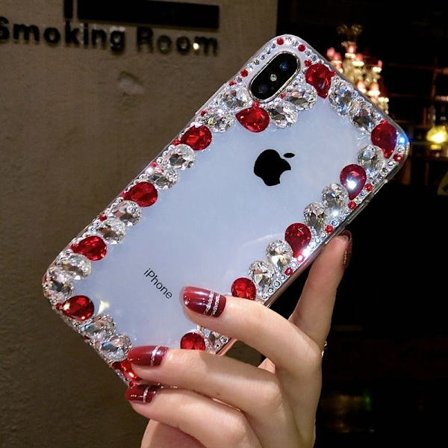 Lyxigt glittrande kristall strass diamant silverkedja genomskinligt skal fodral till iPhone 13promax (Rosa)