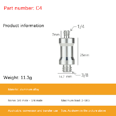 Konverteringsskrue 1/4 til 3/8 skrue Flash Stand Tripod Screw Adap