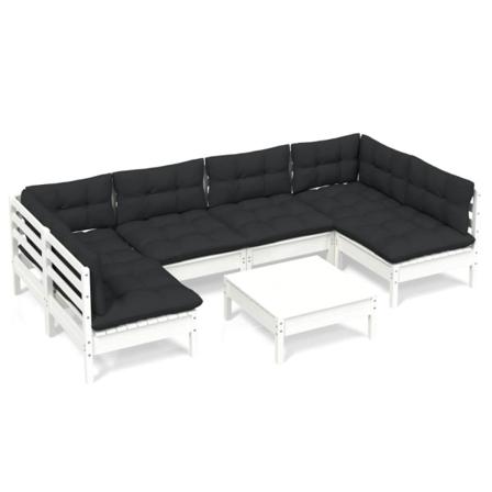 Vidaxl Loungegrupp Med Dynor 7 Delar Vit Massiv Furu Vit