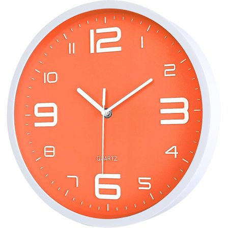 Modern orange väggklocka 10 tum Tyst icke-tickande kvartsklockor med stora 3d-siffror för vardagsrum Kök Barnrum Q