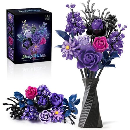 Purppuranväriset ruusut rakennuspalikkasetti - goottilainen kasvitieteellinen koriste kodin sisustukseen, 822 osaa