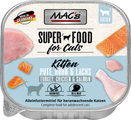 Mac's Super Food for Cats Kalkun, Kylling og Laks 16x100g - Våtfôr