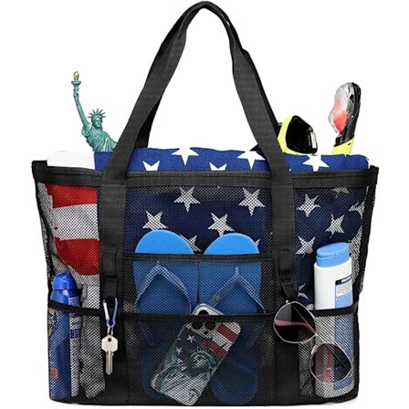 Mesh Strandveske Familie - Strandveske med 7 Lommer Strandhåndkleveske