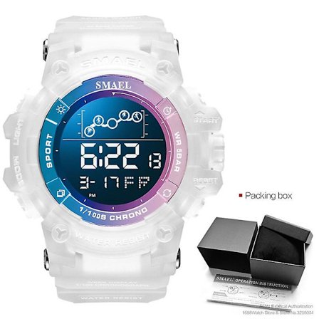 Smael Elektroniske Digitale Klokker For Menn Vanntett Unisex Militær Sportsklokke Med Auto Dato Uke LED Display Hvit 8082