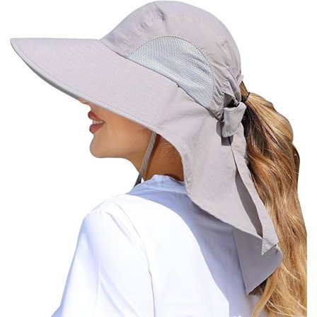 Dame solhatt UV-beskyttelse bred brem fiskehatt med hestehalehull nakke beskyttelse Lys grå