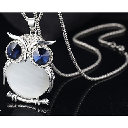 Halsband för kvinnor med uggla-hänge, diamant, stickad kedja, långt halsband, smycke