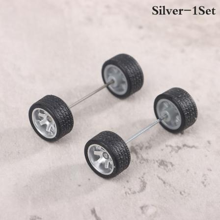 1Sett 1:64 Bilhjul For Hotwheel gummidekk Med hjulaksel Mo Silver onesize