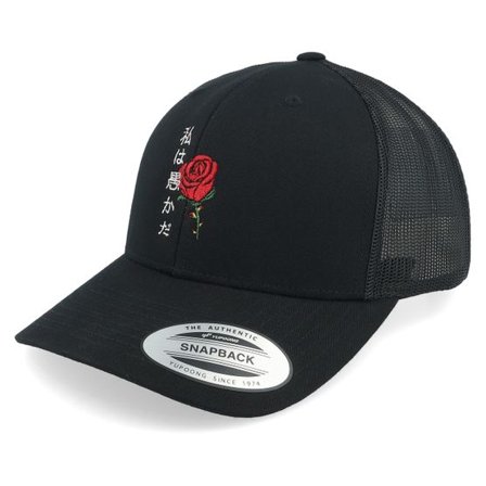 Iconic - Svart trucker Keps - Japanese Rose Black Trucker @ Hatstore