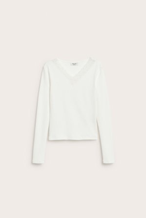 Kappahl | Pitkähihainen ribbipaita | Luonnonvalkoinen