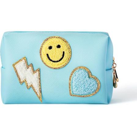 Preppy Patch Lille Toilettaske Smil Lyn Hjerte PU Læder Bærbar Vandtæt Makeup Kosmetik Taske Daglig Brug Opbevaring