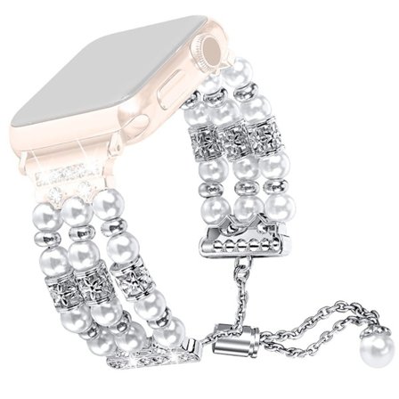 Apple Watch Series 8 (45 mm) / Watch Ultra klockarmband med dekor av strass i pärlemorfärg - Silver
