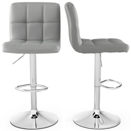 COSTWAY Sæt af 2 Barstole i PU Læder, Justerbar Sædehøjde 65-85 cm, med Høj Ryglæn, Fodstøtte & Metalbund