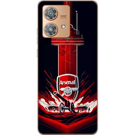 Yhteensopiva Puhelinkuori Motorola Edge 40 Neo Arsenal-embleemi, jossa tykki ja stadionmotiivi voimakkaassa punaisessa ja valkoisessa urheilusuunnitte