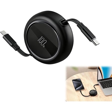 1m USB-C Kabel, Udtrækkelig, 100W, PD 5A, Udtrækkeligt Ladekabel, USB C Udtrækkelig, Hurtig Opladning QC 4.0, 4-Niveau Længdejusterbar, 16, 17