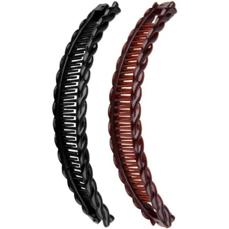 En sort og en brun lang banan hårklemme dobbeltkøb 15cm hårtilbehør