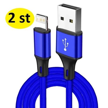 2 st 3m långt Nylon Flätad USB-kabel för iPhone blå